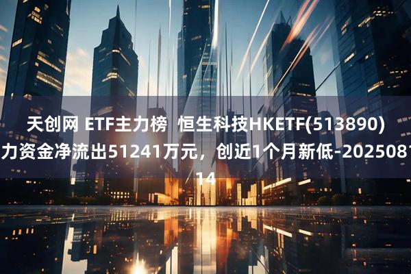 天创网 ETF主力榜  恒生科技HKETF(513890)主力资金净流出51241万元，创近1个月新低-20250814