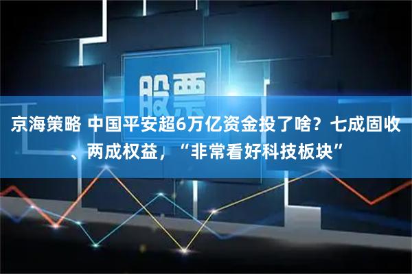 京海策略 中国平安超6万亿资金投了啥？七成固收、两成权益，“非常看好科技板块”